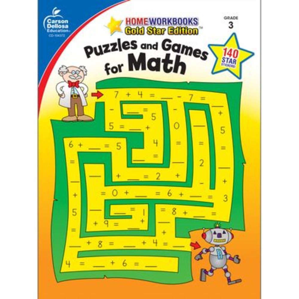 Puzzles and Games for Math, Grade 3: Gold Star Edition -- Carson Dellosa Educati